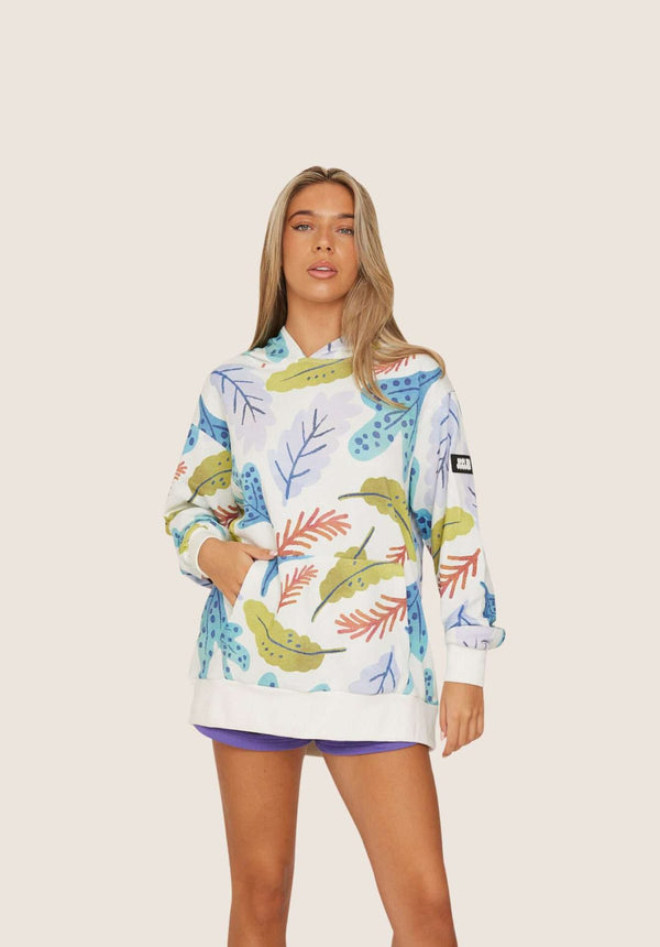 Women leaf print hoodie